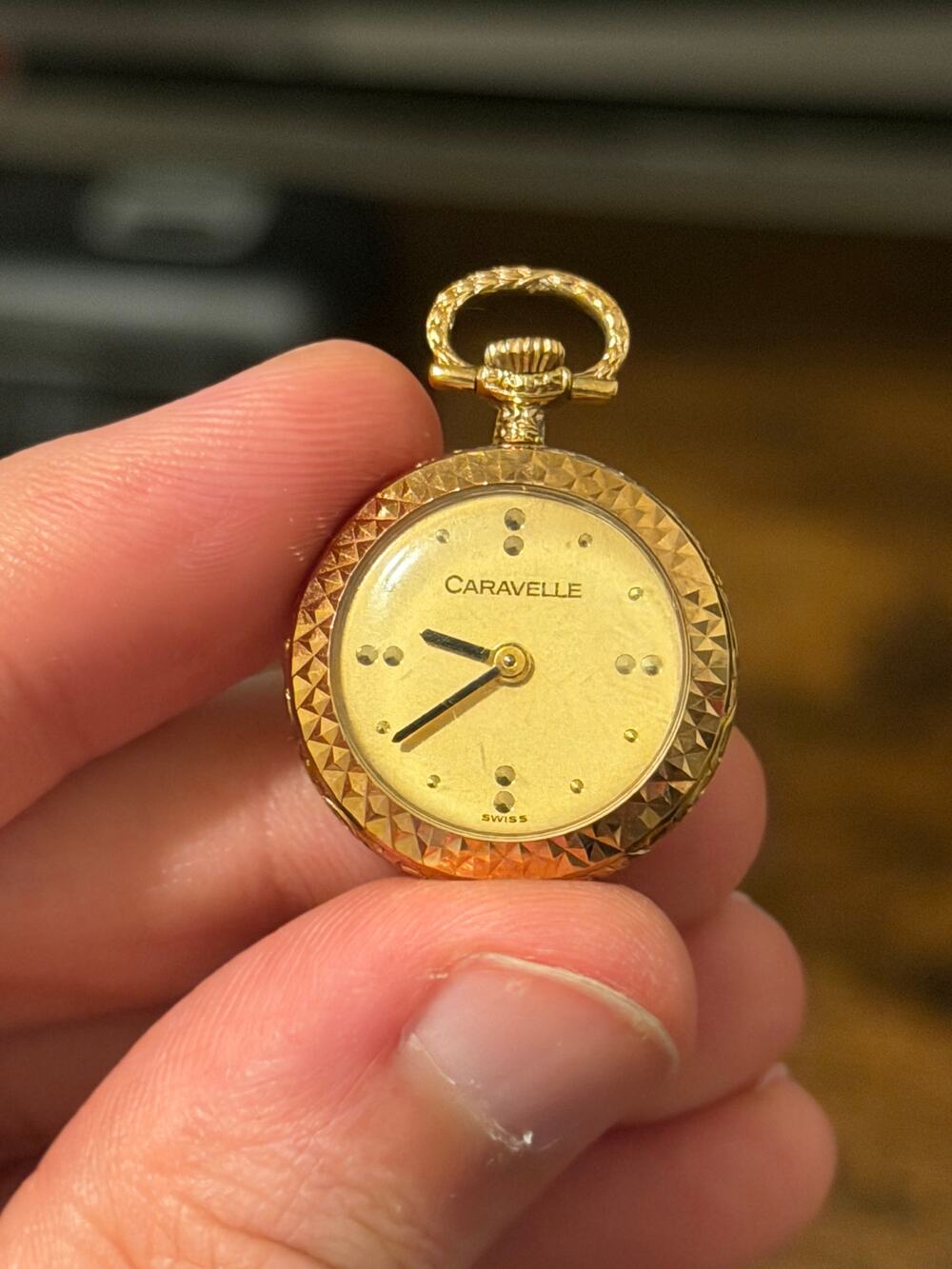 Caravelle Swiss Gold Tone Pendant Pocket Watch Mechanical